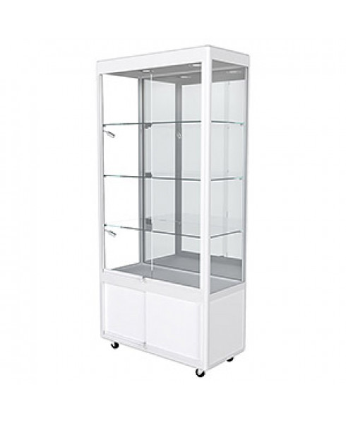 TSF 900 Upright Display Cabinet with LED Lights, Mirror Back and Storage – Fully Assembled