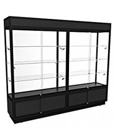 TSF 2400 – Upright Display Cabinet with LED Downlights and Storage – Fully assembled - Black